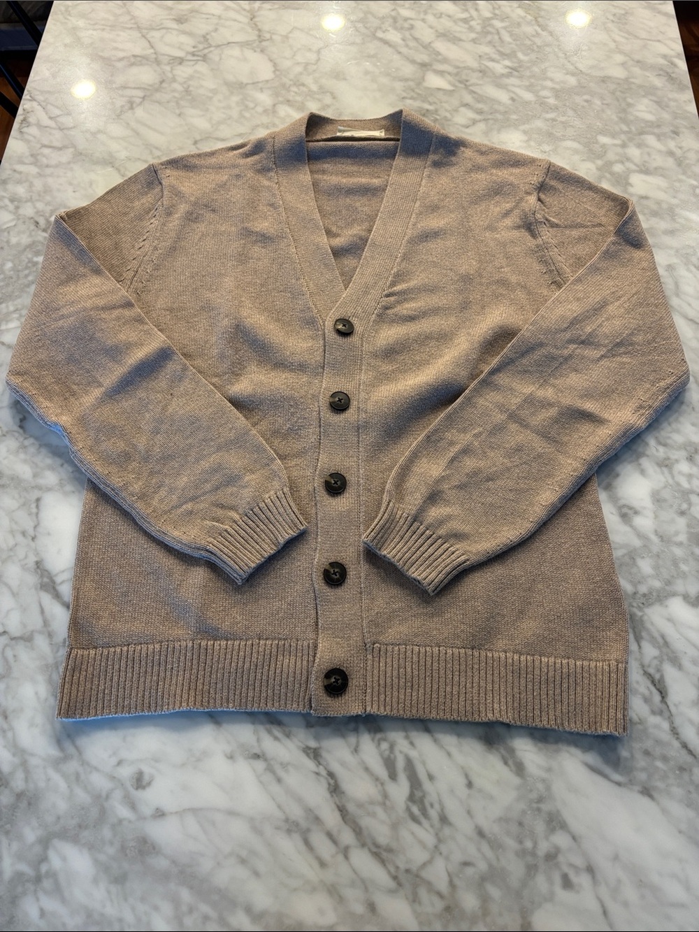 Everlane Men's Taupe Button-Up V-Neck Cardigan